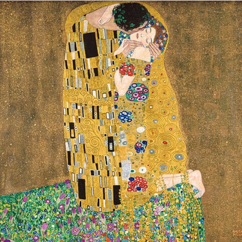 クリムト 絵画 クリムト《接吻》木製ネックレス|名画アクセサリーアート
