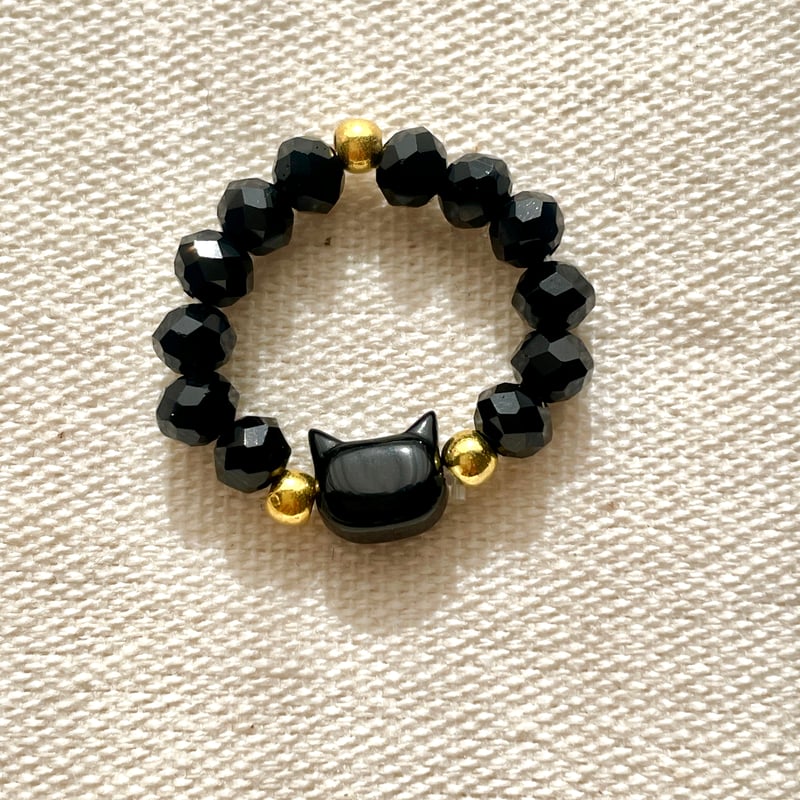 キッズOK】白猫と黒猫のビーズリング フリーリング | ジュエリー春日