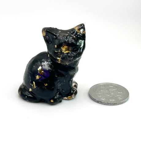【彫刻置物】福ねこ /黒曜石