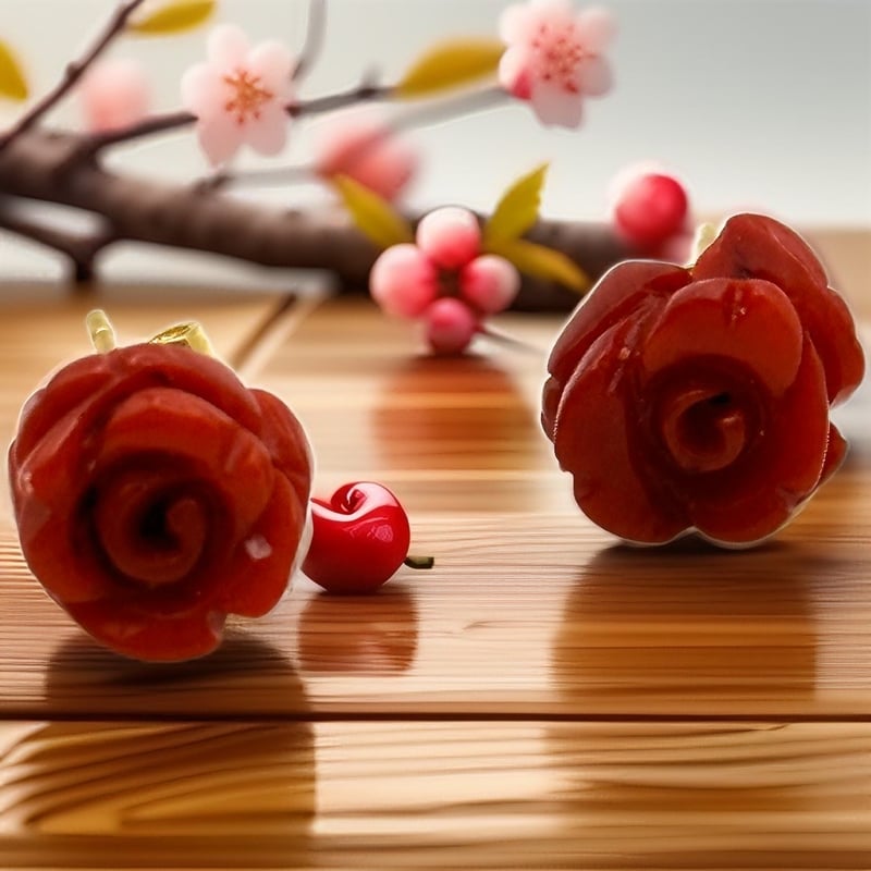 赤珊瑚　薔薇　ピアス 赤珊瑚ピアス・イヤリング African coral earring バラ 薔薇