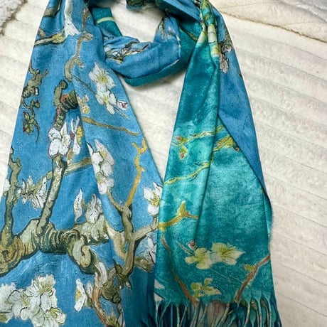 ゴッホの両面柄ストール カシミヤ風マフラー/《花咲くアーモンドの木》/世界の名画