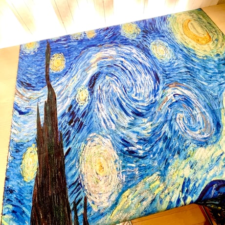 ゴッホの両面柄ストール カシミヤ風マフラー/《星月夜》《夜のカフェテラス》/世界の名画