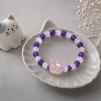 【大人からお子様まで】ホタルガラス（猫玉）の天然石ブレスレット｜キャッツアイ＆アメジスト