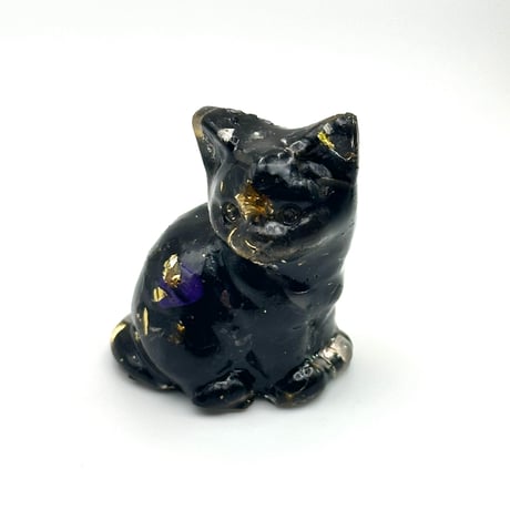 【彫刻置物】福ねこ /黒曜石