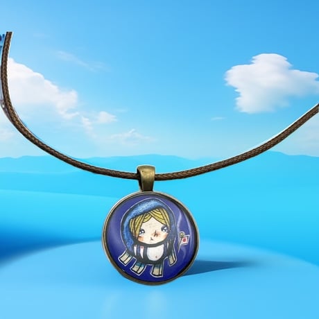 【受注生産】　保守派の推し活に｜《青ダルマ》現代画家ザビちゃんコラボネックレス｜ユニセックス