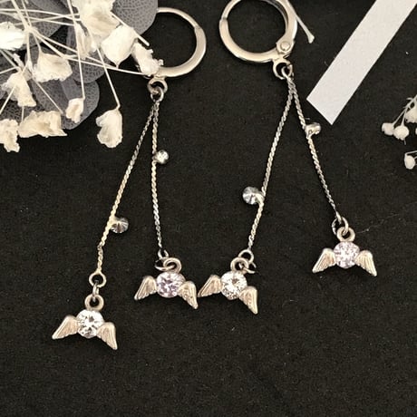 天使の羽根ピアス/透明×薄紫