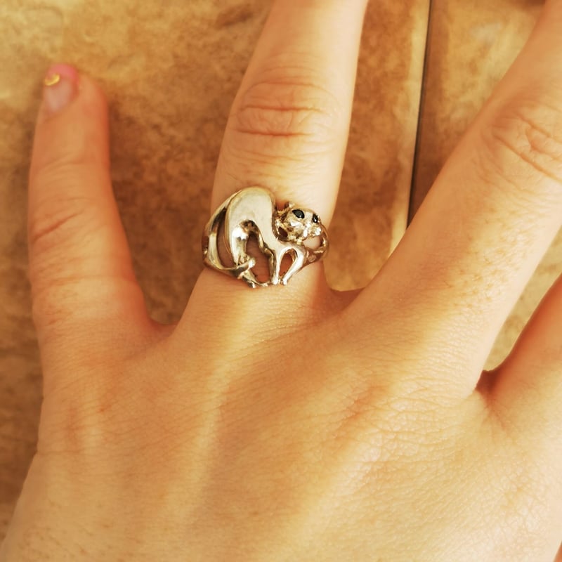 宝飾猫リング/ブラックダイヤ | ジュエリー春日