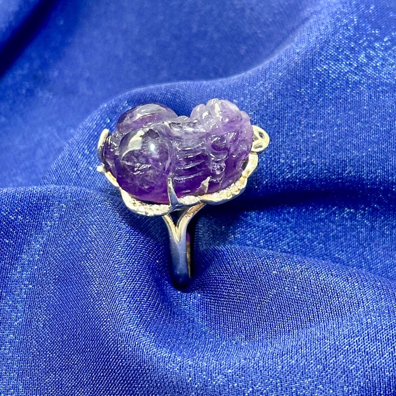 高品質アメジスト　貔貅　ひきゅう　天然石 高品質]アメジストエレスチャル彫刻（貔貅/ヒキュウ）（Mサイズ