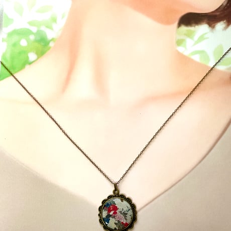 伊藤若冲《動植綵絵》国宝/アンティーク調ネックレス/ブロンズフラワー/世界の名画アクセサリー