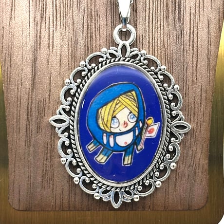 【受注生産】　《青ダルマ肉筆原画再現》現代画家ザビちゃんコラボネックレス