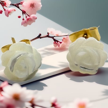 【サージカルステンレス】天然石薔薇彫刻 マザーオブパールのピアス｜アレルギー対応