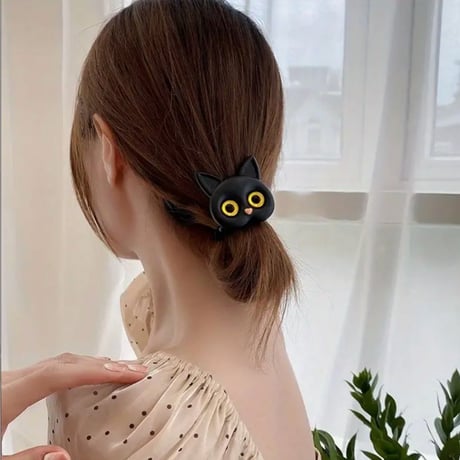 にゃんこヘアゴムセット（白猫×黒猫）｜親子でお揃い・猫好きさんに贈るぷっくりフェイス（2個セット）