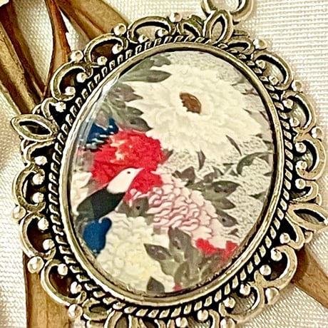 伊藤若冲《動植綵絵》国宝/アンティーク調ネックレス シルバーM/世界の名画アクセサリー