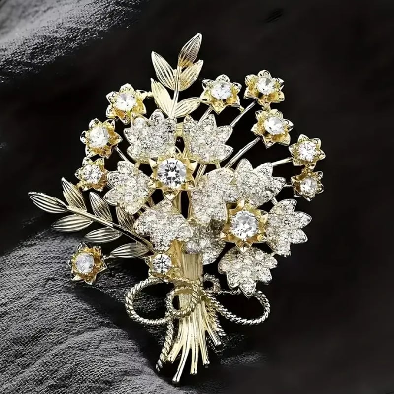 ゴールド花束ブローチ ラインストーン 上品 セレモニーアクセサリー