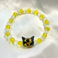 【大人からお子様まで】ホタルガラス（猫玉）の天然石ブレスレット｜キャッツアイ＆イエローアゲート