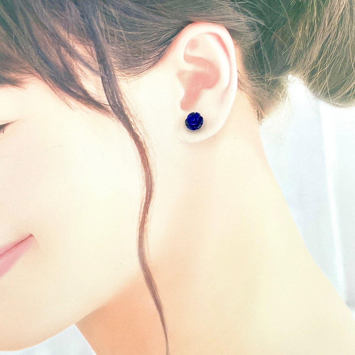 天然石薔薇ラピスラズリのスタッドピアス/アレルギー対応 | ジュエリー春日