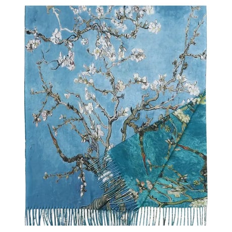 ゴッホの両面柄ストール カシミヤ風マフラー/《花咲くアーモンドの木》/世界の名画