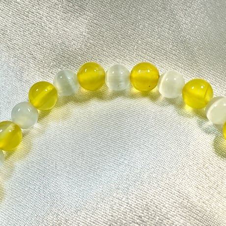 【大人からお子様まで】ホタルガラス（猫玉）の天然石ブレスレット｜キャッツアイ＆イエローアゲート