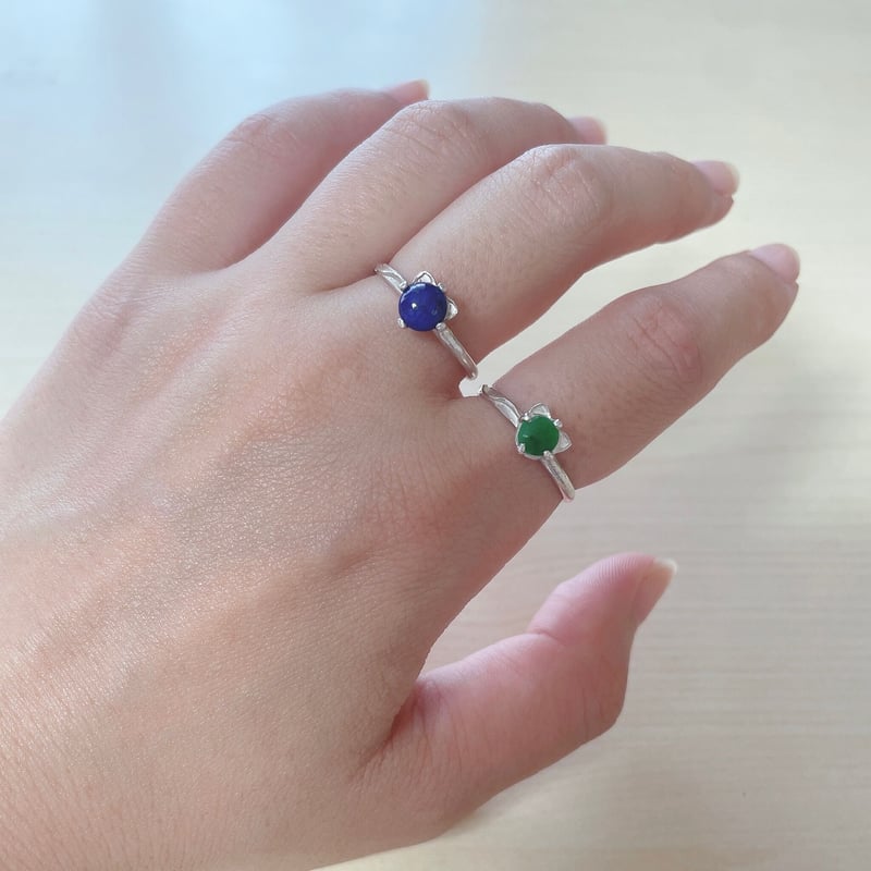 ねこ守りシリーズ】猫ちゃんリング｜天然石ヒスイ｜5月の誕生石