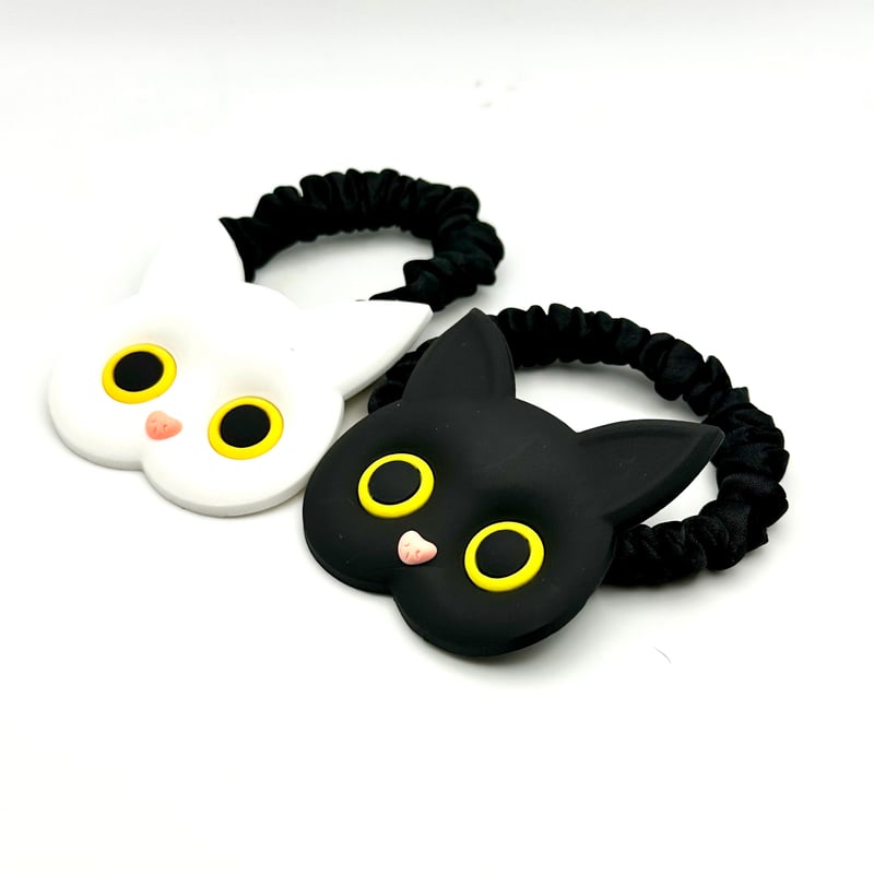 にゃんこヘアゴムセット（白猫×黒猫）｜親子でお揃い・猫好き