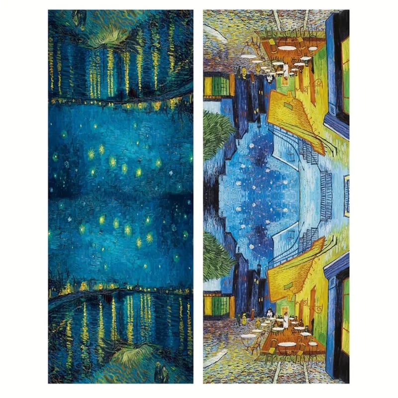 ゴッホの両面柄ストール カシミヤ風マフラー/《ローヌ川の星月夜》《夜