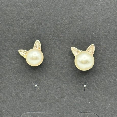 ねこ耳パールピアス/7mmパール