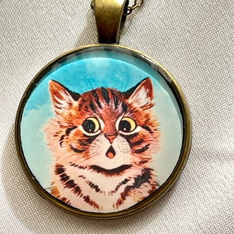 猫の画家ルイス・ウエイン《おしゃべりな子猫》/アンティーク調サークルネックレス ブロンズカラー/世界の名画アクセサリー