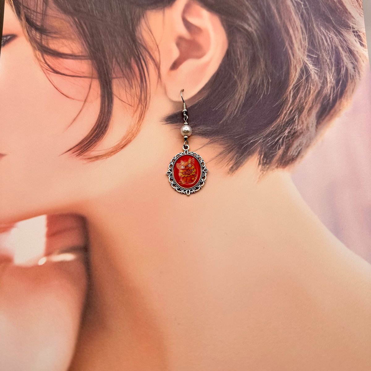 【ザビちゃん】【原画肉筆】シーサーペア 沖縄シリーズ 現代画家ザビちゃんコラボ《シーサー》ピアス