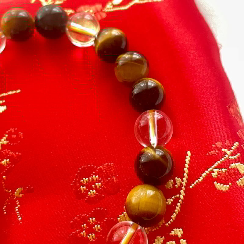 交通安全の天然石お守りブレスレット/タイガーアイ・クオーツ（水晶