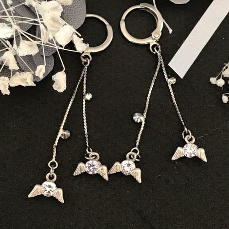 天使の羽根ピアス/透明×薄紫