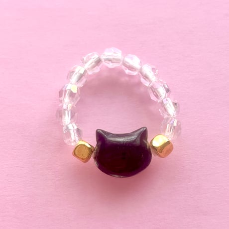 【キッズOK】白猫と黒猫のビーズリング フリーリング フリーサイズ