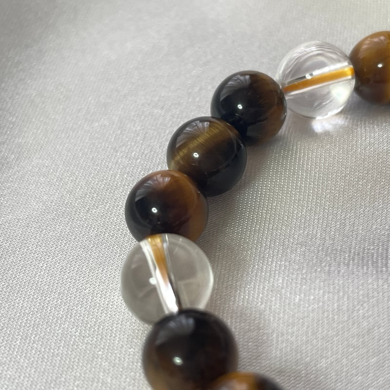 ねこ守りシリーズ】猫玉の天然石ブレスレット/タイガーアイ、水晶