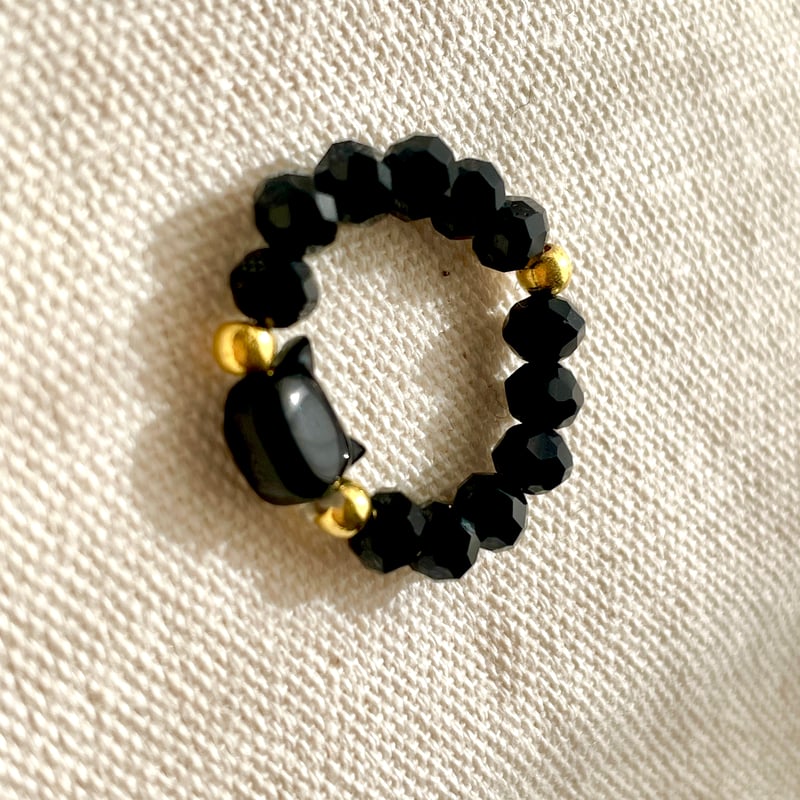 キッズOK】白猫と黒猫のビーズリング フリーリング | ジュエリー春日