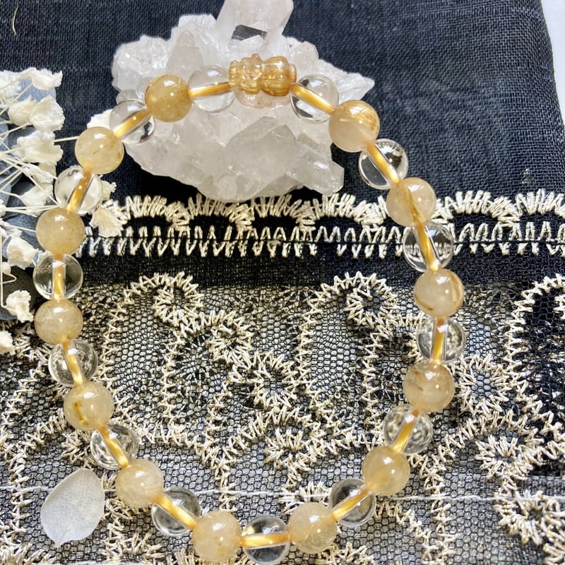 高品質　貔貅入りルチルクォーツ　ブレスレット　ヒキュウ　ひきゅう　5 天然石ブレスレット/ルチルクォーツ貔貅（ひきゅう）付