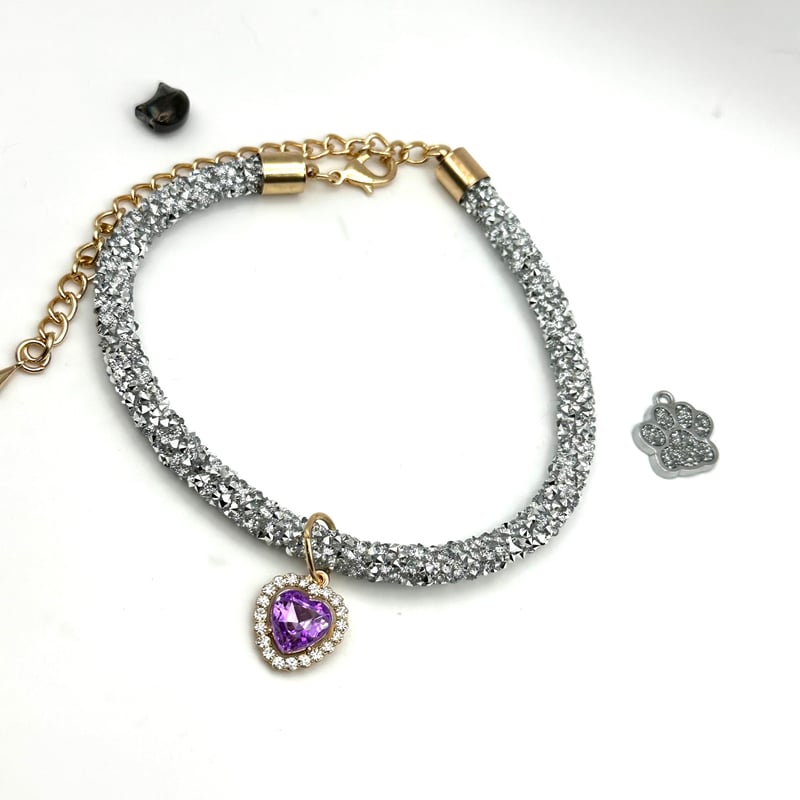 猫・犬用キラキラ首輪ネックレス｜ハートチャーム付きペットジュエリー