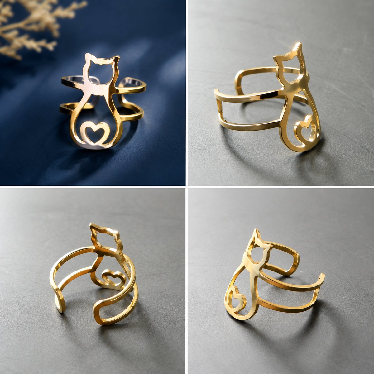 猫フリーサイズリング｜大人のためのシンプル猫アクセサリー