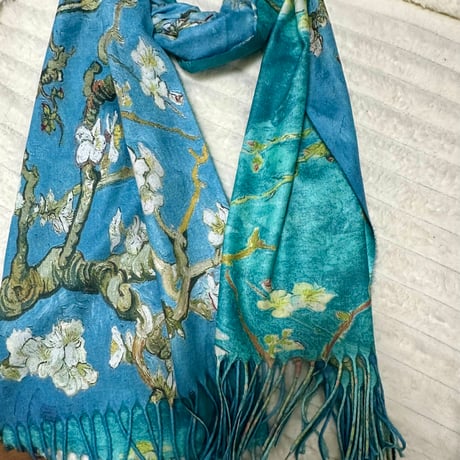 ゴッホの両面柄ストール カシミヤ風マフラー/《花咲くアーモンドの木》/世界の名画