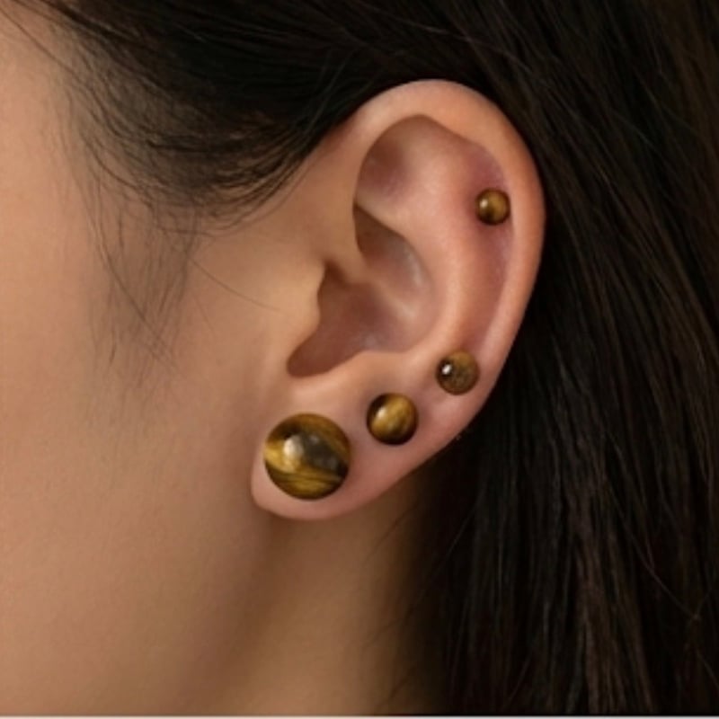 タイガーアイ風のスタッドピアス｜虎目石｜シンプルで使いやすい