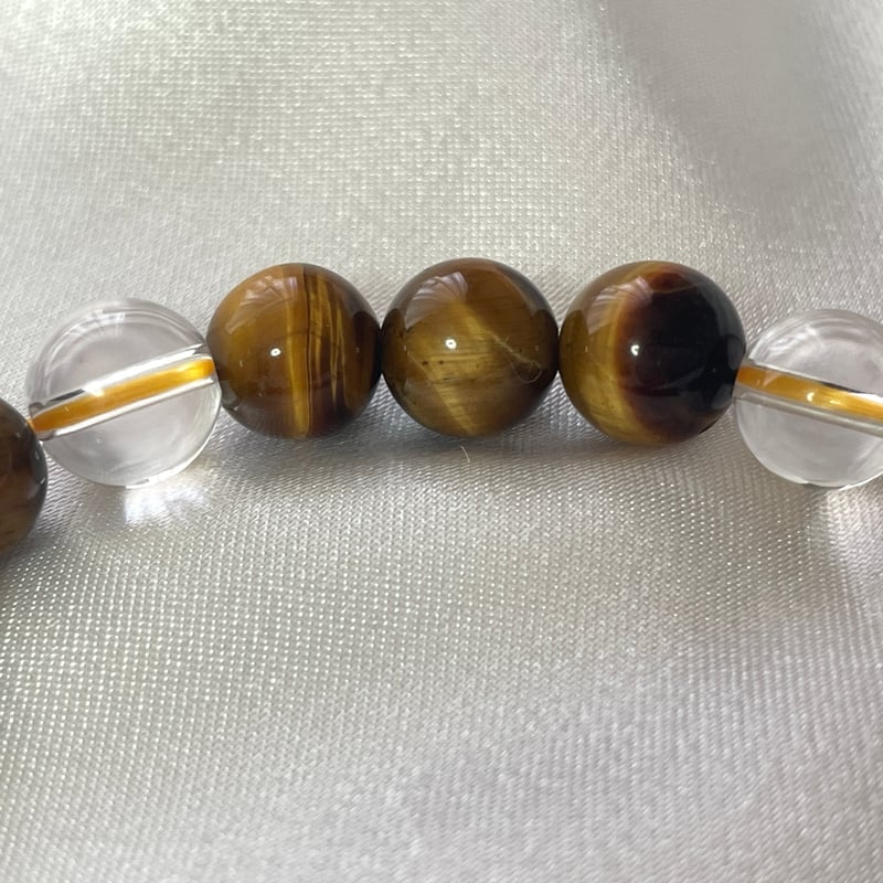 ねこ守りシリーズ】猫玉の天然石ブレスレット/タイガーアイ、水晶