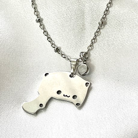 ゆるねこペアネックレス｜選べるストーン（ピンク・ブルー）｜ステンレス製