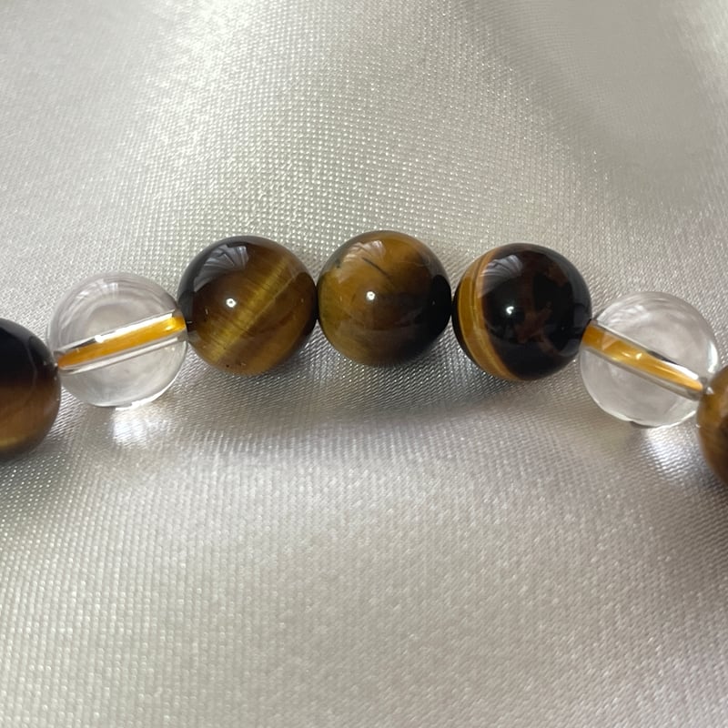ねこ守りシリーズ】猫玉の天然石ブレスレット/タイガーアイ、水晶