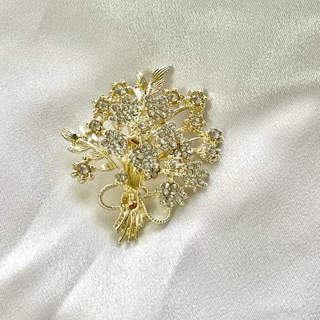 ゴールド花束ブローチ ラインストーン 上品 セレモニーアクセサリー