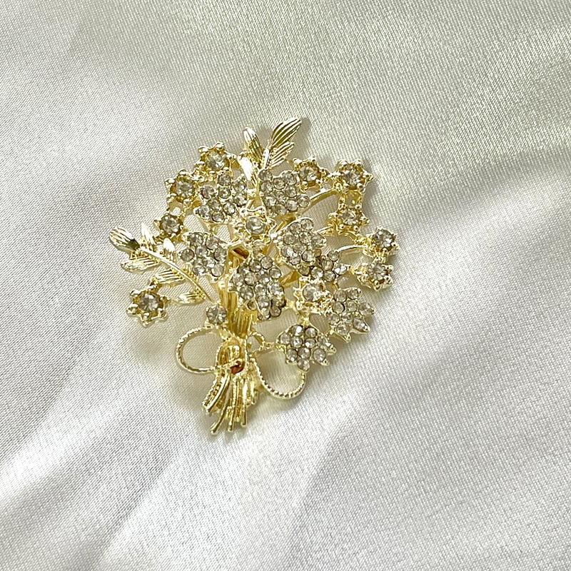 ゴールド花束ブローチ ラインストーン 上品 セレモニー