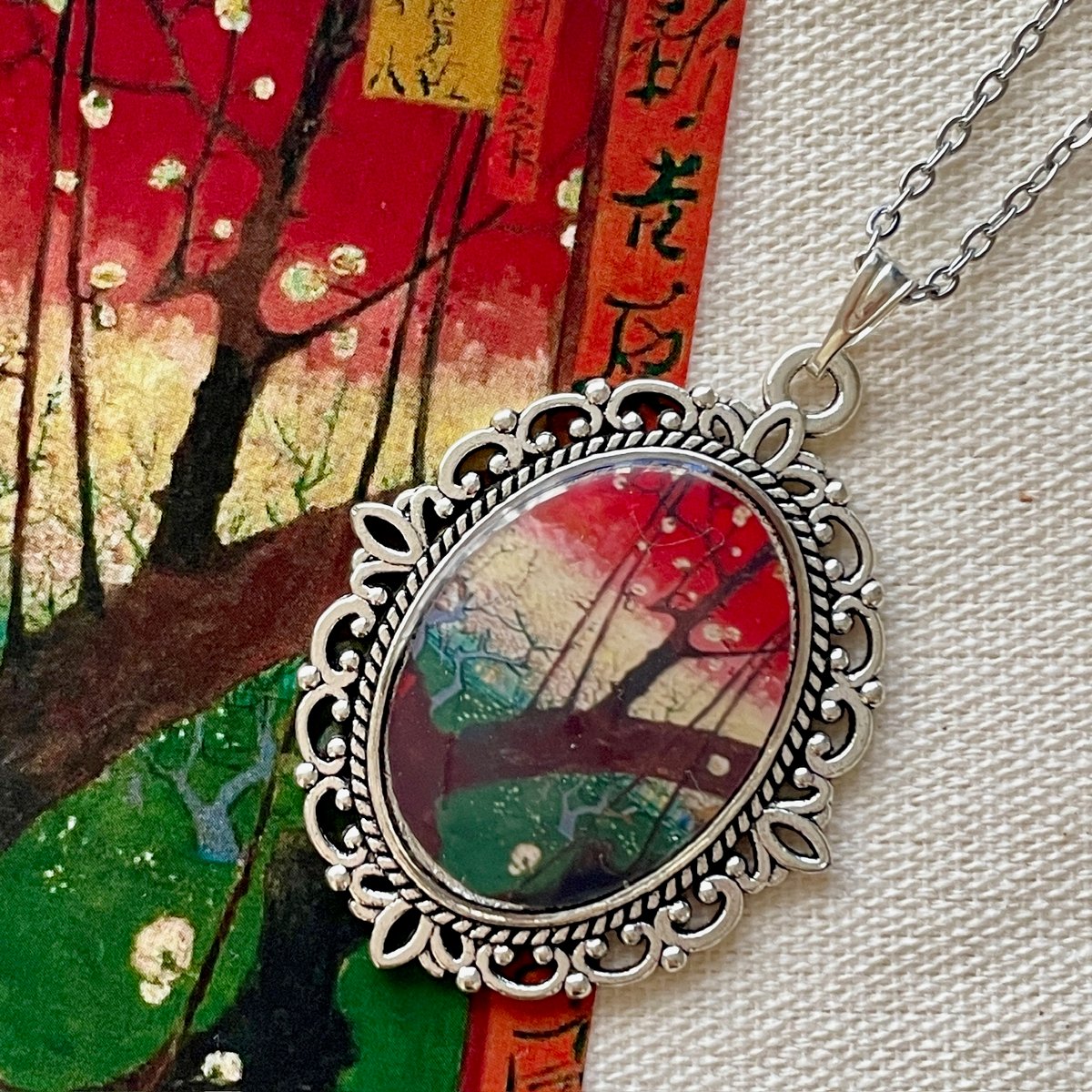 ゴッホ「梅」/アンティーク調ネックレスM/世界の名画アクセサリー