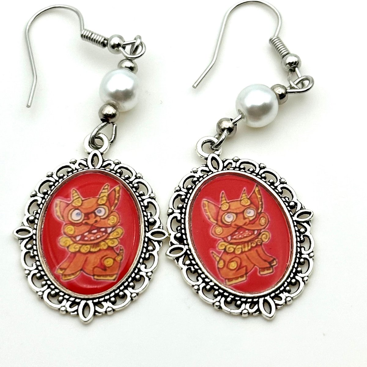 【ザビちゃん】【原画肉筆】シーサーペア 沖縄シリーズ 現代画家ザビちゃんコラボ《シーサー》ピアス