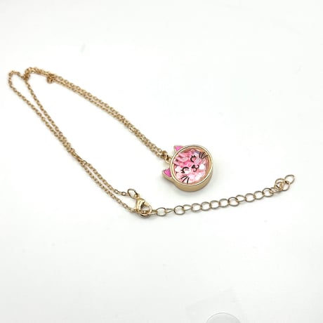【お子様へおすすめ】桜色の猫 ネックレス｜ハートのスパンコール入り