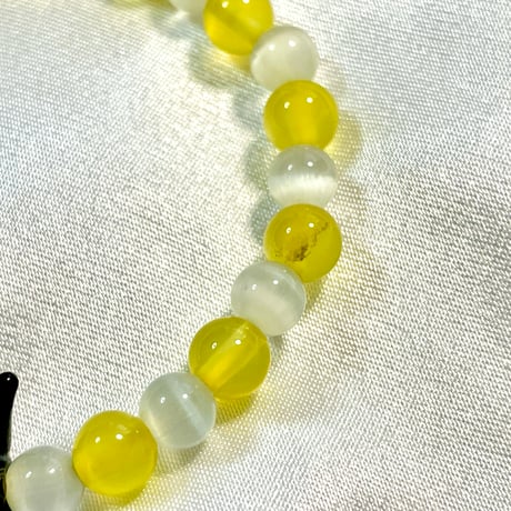【大人からお子様まで】ホタルガラス（猫玉）の天然石ブレスレット｜キャッツアイ＆イエローアゲート