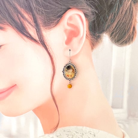 【限定1点】クリムト《接吻》/アンティーク調ピアス・イヤリング 淡水パール/世界の名画アクセサリー