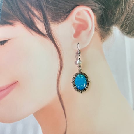 【2点セット】モネ「睡蓮」/アンティーク調ピアス&ネックレス