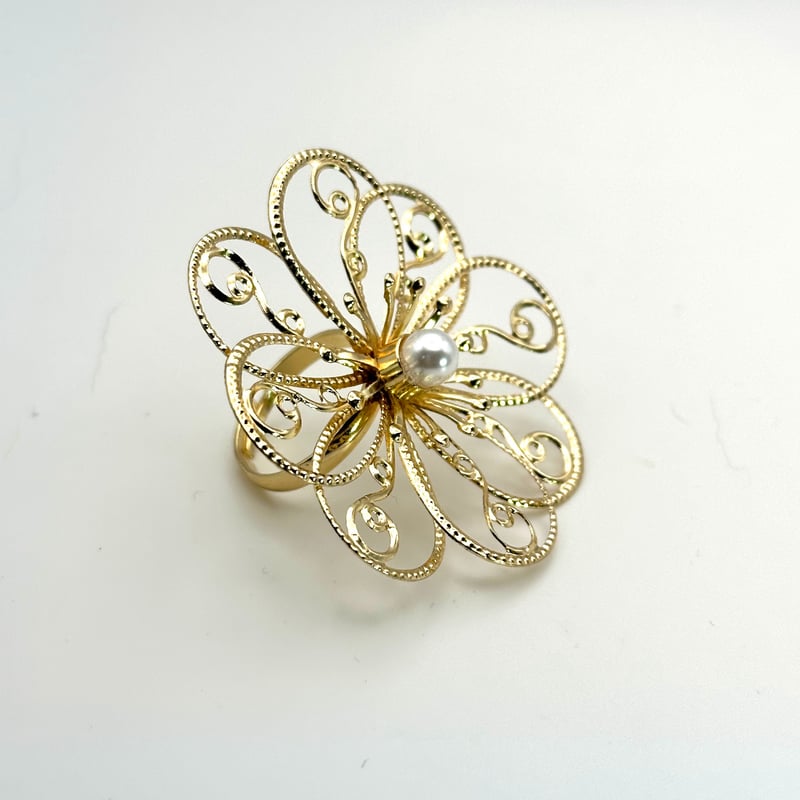透かし細工の花模様フラワーリング｜フリーサイズ | ジュエリー春日